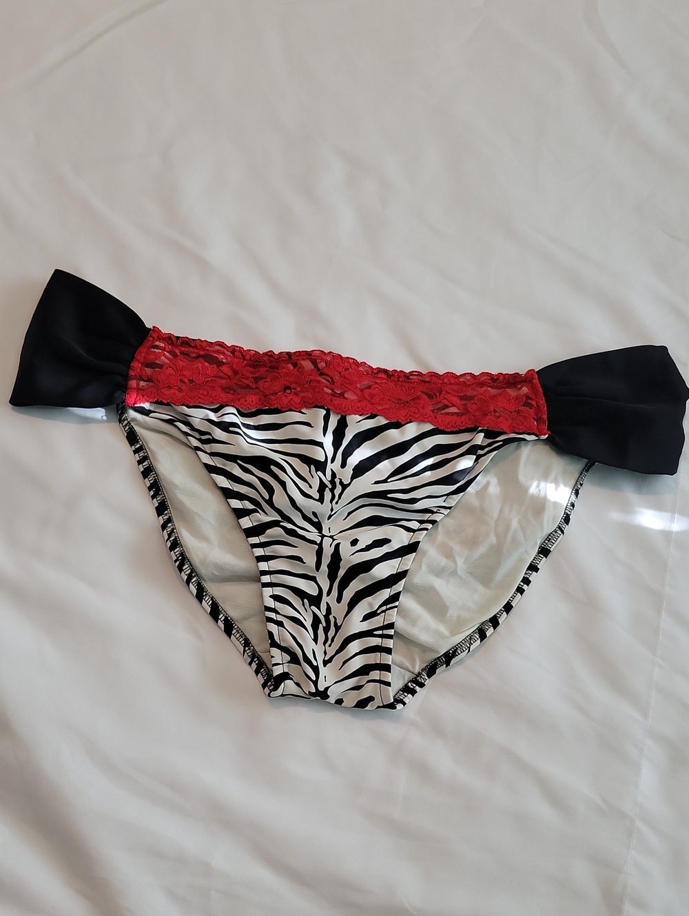 Zebra Print Sexy Bikini with Red Lace Trim
